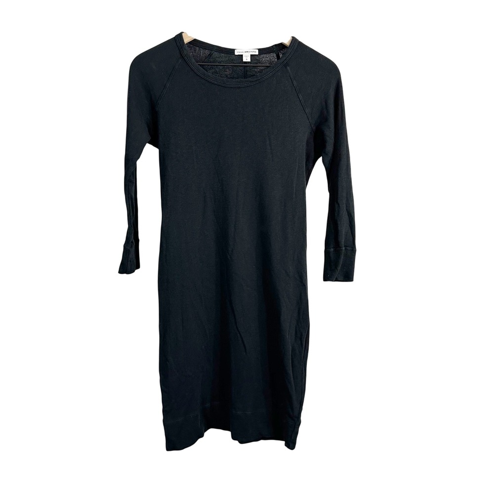 James Perse Raglan Sleeve French Terry Sweatshirt Dress Mini Black 0 Extra Small